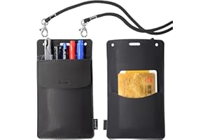 Tintris Pocket Protector, 3 Pack Leather Pen Pencil Holder Pouch Organizer for Men Pocket Shirt Lab Coat Small Tools, Designed with a Lanyard & an Extra Back Pocket, Thick PU Leather, Black