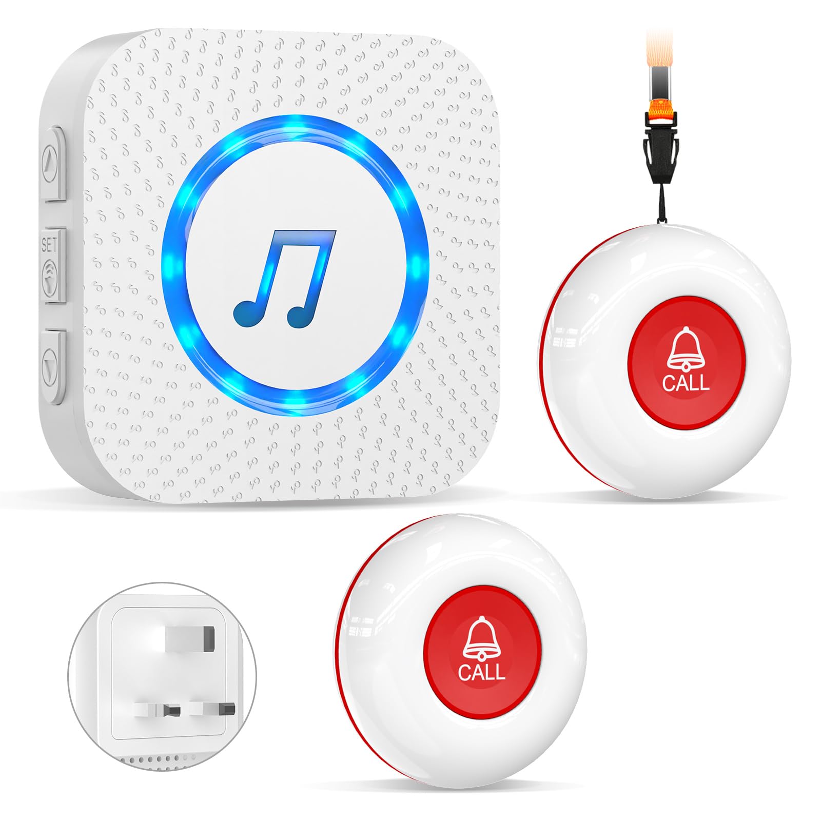 ChunHee Personal Alarms for Elderly Waterproof Elderly Alarm Call Button Caregiver Pager System for Seniors Patients Emergency Home (1 Receiver, 2 Transmitter)