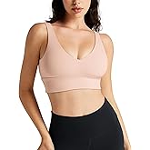 QUEENIEKE Women's V-Neck Sports Bra - U Back Medium Impact Wireless Padded Yoga Bra Crop Top for Workout