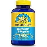 Nature's Life Bromelain & Papain Proteolytic Enzyme Supplement for Men & Women - From Pineapple & Papaya, Digestive Health Support Veg Caps, Bromelain 250 mg and Papain 250 mg - 250 Capsule CT