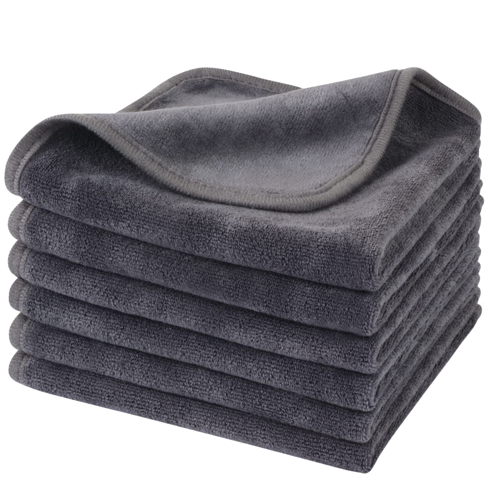 KinHwa Microfibre Face Cloth Reusable Facial Cleaning Wipes Soft Makeup Remover Cloths for Skin Face Care 30x30cm 6 Pack Grey