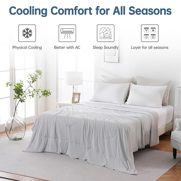 OTTEROASIS COOLING COMFORTER OVERSIZED KING FOR HOT SLEEPERS, 108″X90″ SUMMER COOLING BLANKET FOR NIGHT SWEATS, SILK SOFT LIGHTWEIGHT BREATHABLE ALL-SEASON GREY COOLING QUILT BLANKET