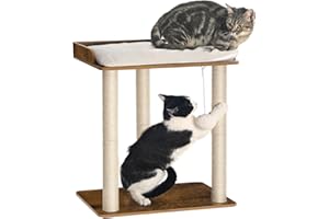 FourFurPets 22in Cat Tree Tower Condo, Cat Scratch Posts for Indoor Cats, Big Plate, Three 23.6in Full Sisal Scratching Posts, Rustic Brown