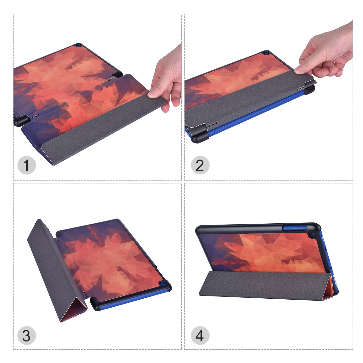 Dopup All New Fire 8 Case Smart Cover with Auto Wake/Sleep Lightweight Standing Slim Fit PU Leather Fire 8 Tablet Case(Geometry Maple)