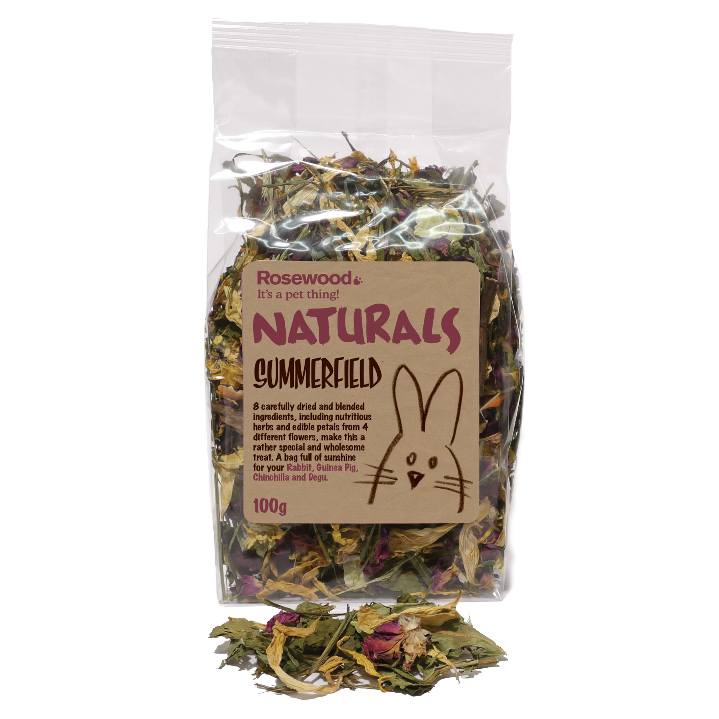 Rosewood Naturals Summerfield Salad, Small Animal Treat for Rabbits, Guinea Pigs, Chinchillas, Degus, Hamster and Gerbils, 100g