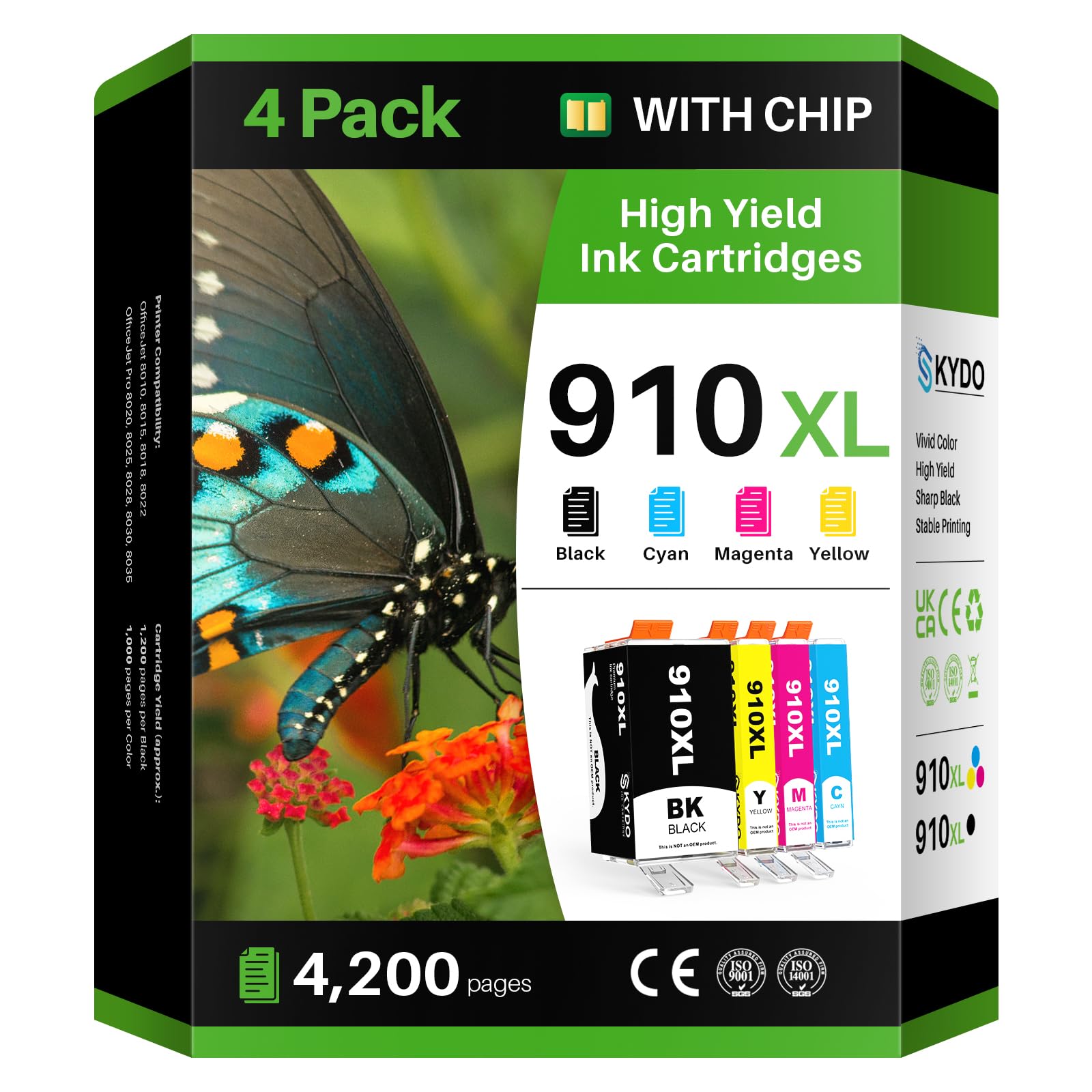 Photo 1 of 910XL Ink Cartridges for HP Printers Compatible for HP 910XL Ink Cartridges Combo Pack Work with OfficeJet Pro 8020 8025 8028 8035 8030 8010 8015 8018 8022 Series, 4 Pack(Black Cyan Magenta Yellow)