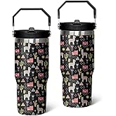Linen Geometric Alpaca 30 Oz Llama Tumbler with Handle and Straw, Insulated Double Wall Stainless Steel Cup, 30 Oz Capacity, Perfect for Home, Travel and Gifts