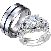 Newshe Jewellery Wedding Rings for Him and Her Cubic Zirconia Women Sets Mens Tungsten Bands 925 Sterling Silver Couple Engagement Bridal Anniversary Size 5-13