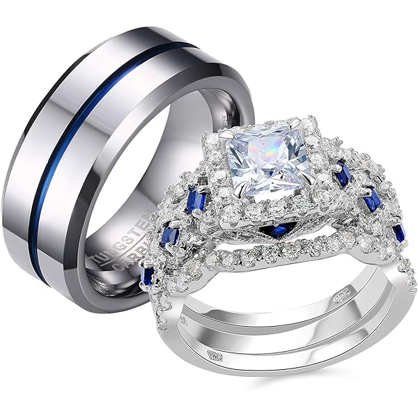 AJZYX His Hers Couples Matching Rings Women's 10k White Gold