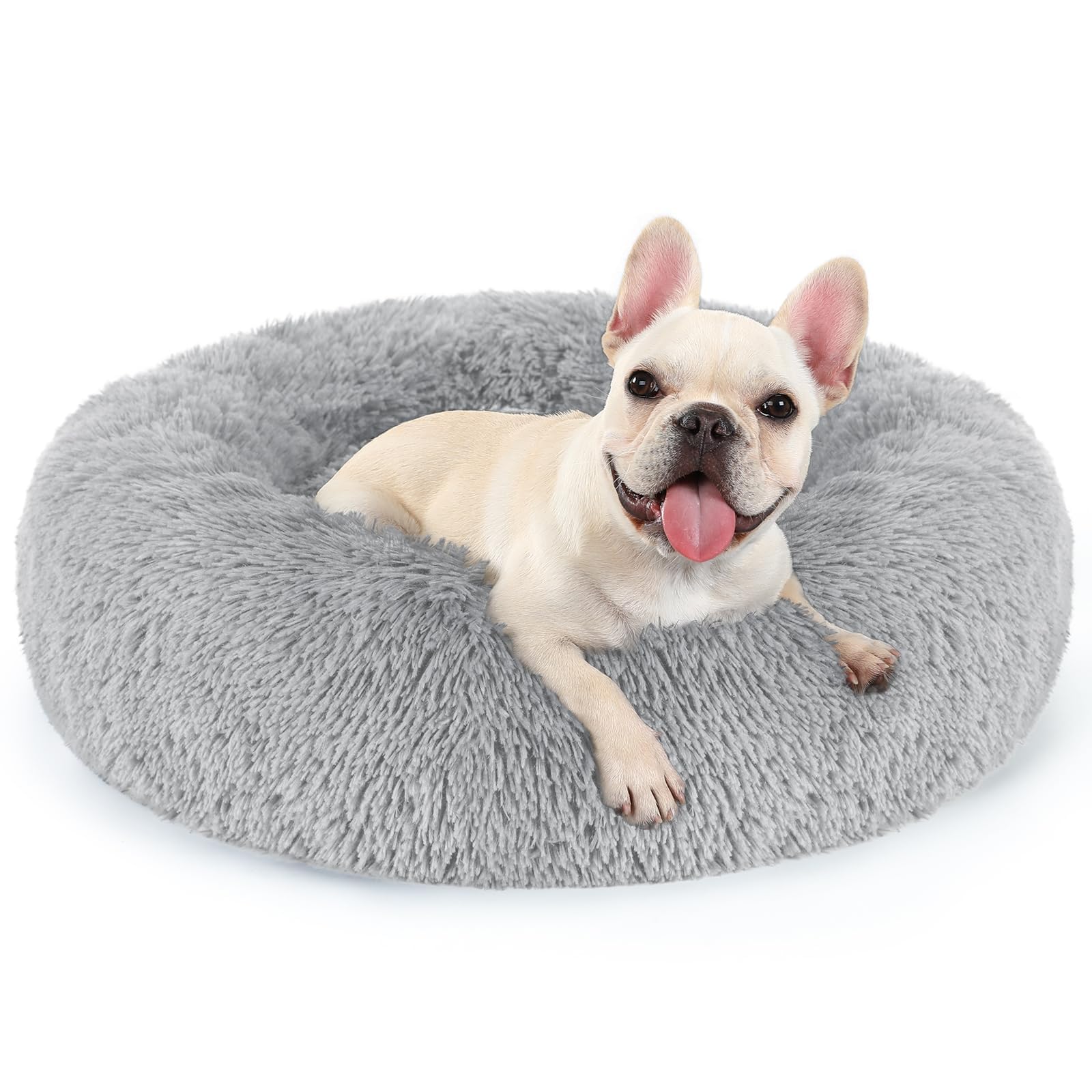 Photo 1 of rabbitgoo Dog Bed for Small, 24 inches Machine Washable, Fluffy Donut Pet Bed Anti-Slip, Calming Soft Plush Round Cushion, Fits up to 18 lbs Pets, Light Grey