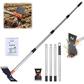GlimHirvox Weed Puller Tool, 60" Stand Up 2-in-1 Weed Rake &amp; Garden Hoe | 7-Tine Heavy Duty, 60" Adjustable Handle, Cast Steel Head, Rust-Resistant, for Dandelion Crabgrass, Yard Lawn Garden