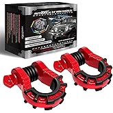 AUTMATCH D Ring Shackles 3/4" Mega Shackle (2 Pack) 68,000Ibs Break Strength - Heavy Duty Clevis Shackles with 7/8" Screw Pin and Isolator Washer for Tow Strap Winch Off Road Vehicle Recovery, Red