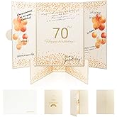 Saburrnity 70th Birthday Signature Book, Champagne and Gold Party Decorations with Envelopes & Bracket,Gold foil-Stamped Typography, 12x18 inch paired with a Striking 3D Embossed 70 Medallion Design
