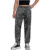 Floerns Men's Sparkly Sequin Pants 70s Disco Costume Vintage Shiny Trousers