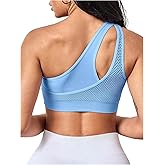 OYOANGLE Women's One Shoulder Sports Bras Cutout Workout One Strap Sexy Crop Tank Tops