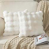 Yaertun Pack of 2 Cream White Thick Soft Wool Decorative Throw Pillow Covers 18x18 Inch Faux Fur Plush Fluffy Cushion Covers for Sofa Couch Bedroom