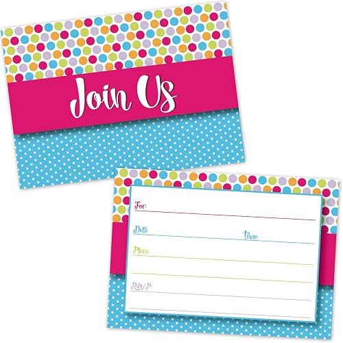 Colorful Polka Dots Party Invitations - Kids Birthday Baby Shower First Birthday (20 Count with Envelopes)