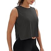MAGCOMSEN Women's Crop Tank Tops Workout Sleeveless Shirts Loose Fit Gym Yoga Top with Side Slits