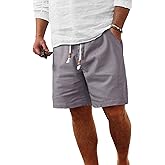 Comdecevis Men's Linen Shorts Casual Elastic Waist Drawstring Summer Beach Vacation Yoga Golf Shorts with Pockets
