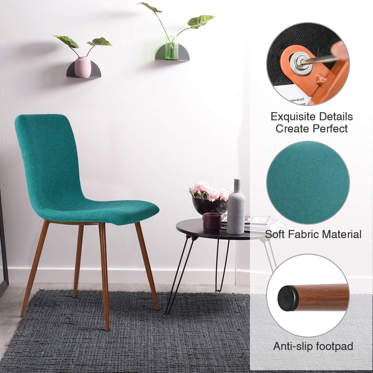 Coavas Dining Chairs Set of 4, Kitchen Chairs with Fabric Cushion Seat Back, Modern Mid Century Living Room Side Chairs with Sturdy Metal Legs for Kitchen Dining Room,Green: Home & Kitchen