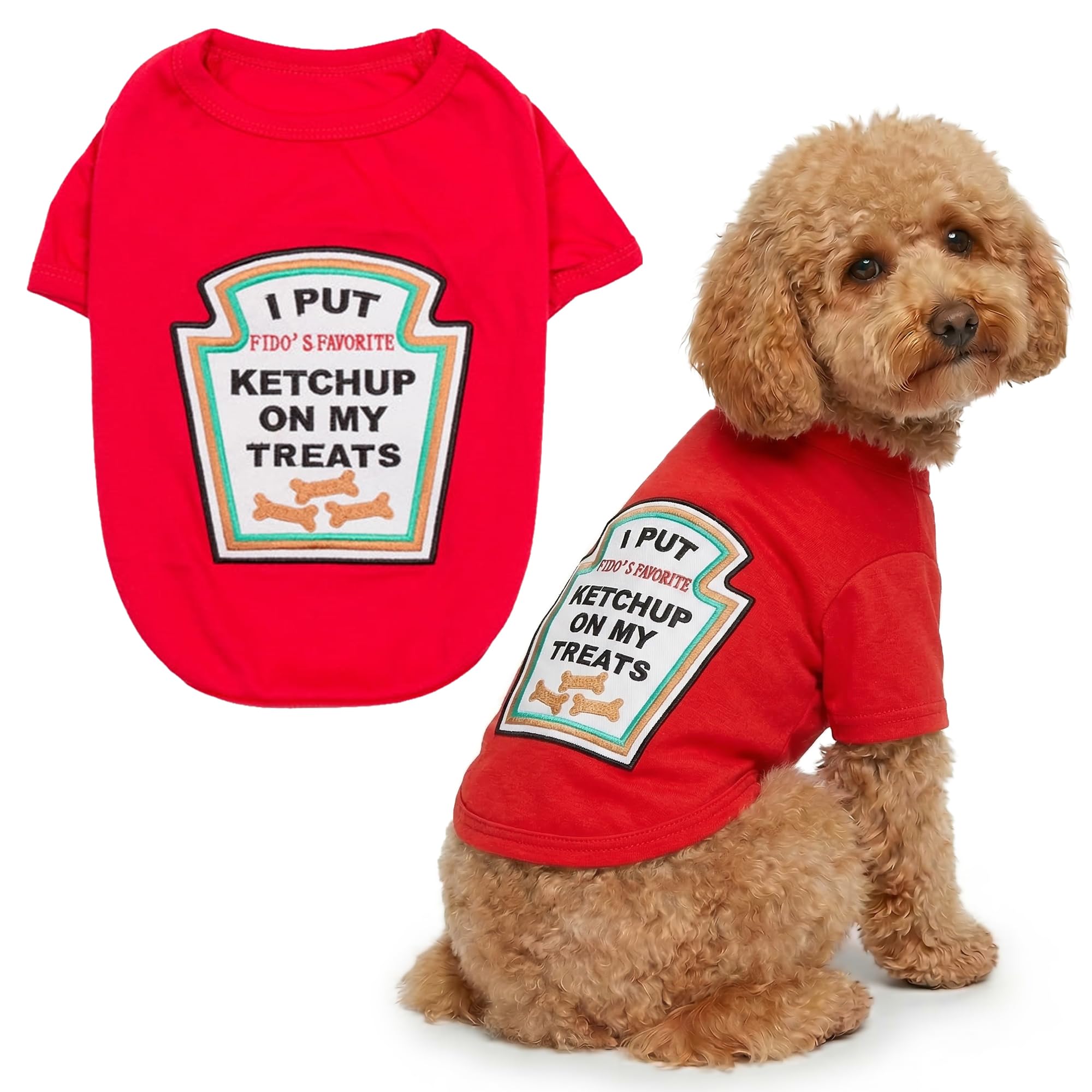 Parisian Pet - Funny Dog Cat Pet Costumes, Shirt Outfits for Halloween - Police, Prisoner, Ketchup, Mustard, Doctor, Firefighter, Sailor, Pirate (Ketchup Licker, L)