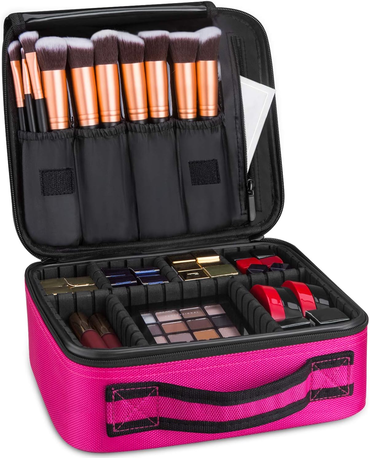 Kootek Travel Makeup Bag Portable Cosmetic Organizer Train Case with Adjustable Dividers for Cosmetics Makeup Brushes Toiletry Jewelry Digital Accessories