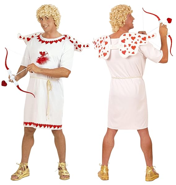 Party-Teufel Komplett Kostüm Amor Liebesgott Eros Gr. L Cupido Herren mit Tunika Gürtel Flügel Pfeil & Bogen Blonde Perücke J