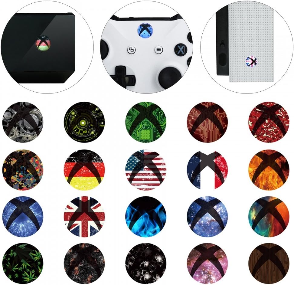 For Xbox One X, Xbox One S, Xbox One Console Kinect and Xbox One / One X / One S / Elite Controllers Home Button Power Switch Stickers Skin Cover