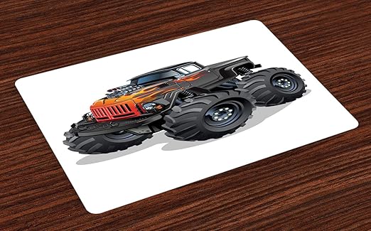 Amazon Com Ambesonne Monster Truck Place Mats Set Of 4 Cartoon