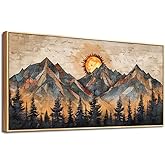 ZUITINGHUA Boho Wall Art For Living Room Large Canvas Wall Decor For Bedroom Office Decorations Abstract Wall Paintings Mountain Landscape Pictures Modern Home Mural Artwork Wood Framed 24x48 In