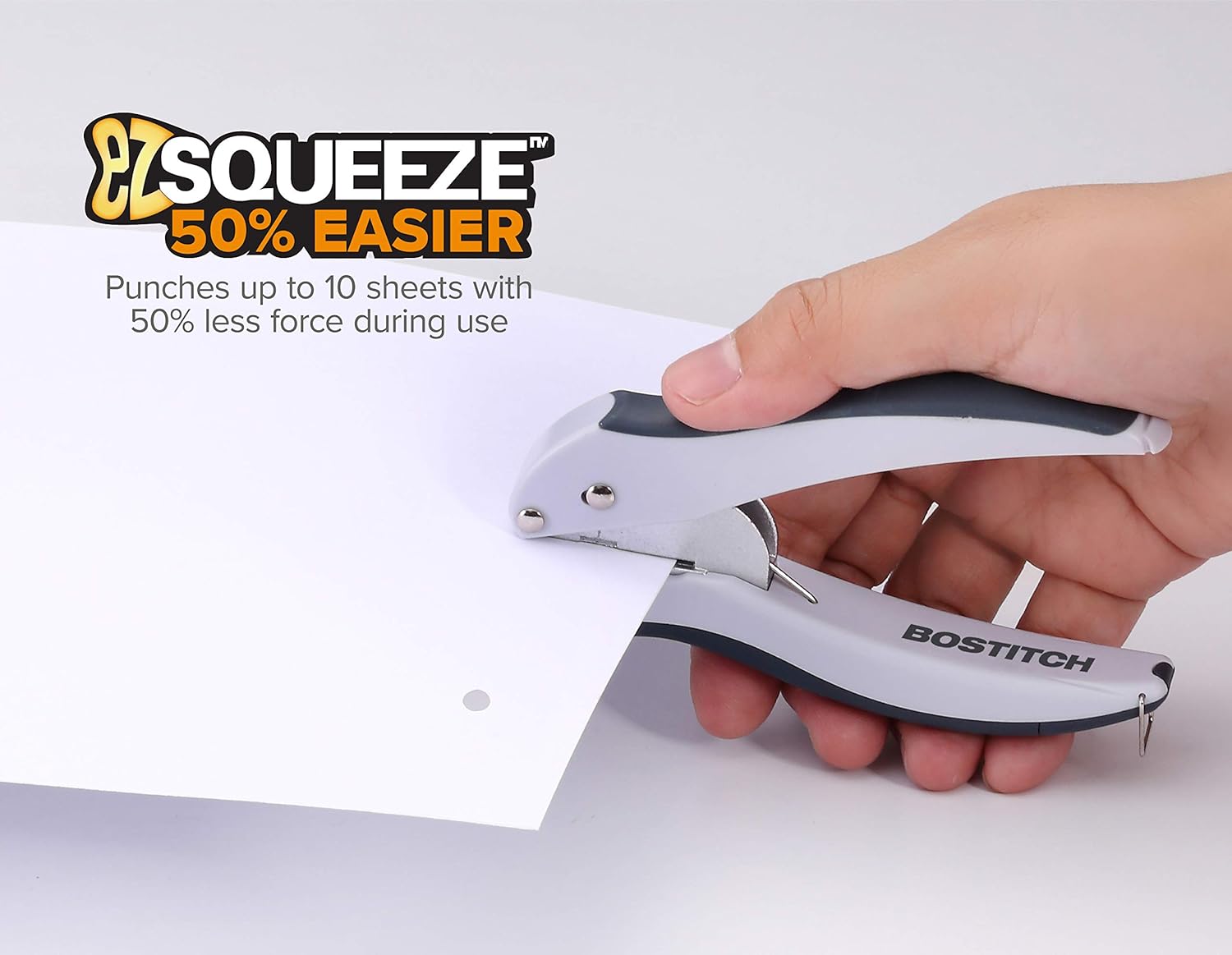 Bostitch Office EZ Squeeze One-Hole Punch, 10 Sheets, Gray/Blue (2402): Office Products