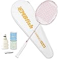 MBFISH Badminton Racket Set with 1 Carbon Fiber Racquet, 3 Shuttlecocks, 2 Replacement Grip Tapes and 1 Badminton Bag - Perfect for Outdoor Games and Gym 5U