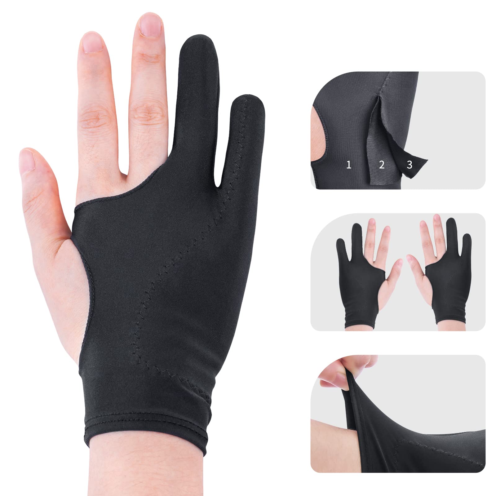 Artist Drawing Glove 3-Layer Palm Rejection Pack Black Right