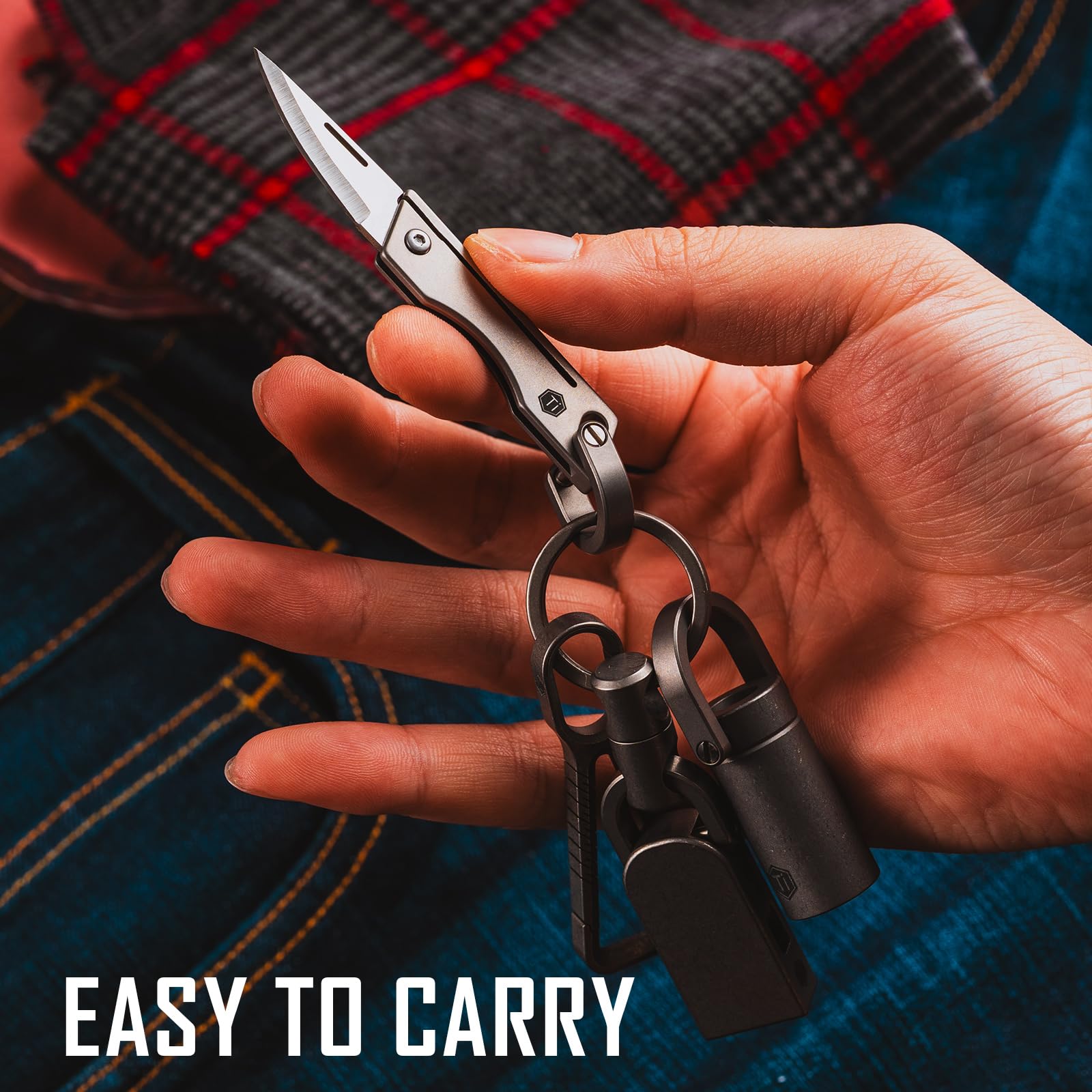 KeyUnity KK06 Mini-EDC-Taschenmesser, kleines Titan-Klappmesser mit integriertem Schlüsselloch für den täglichen Gebrauch 3