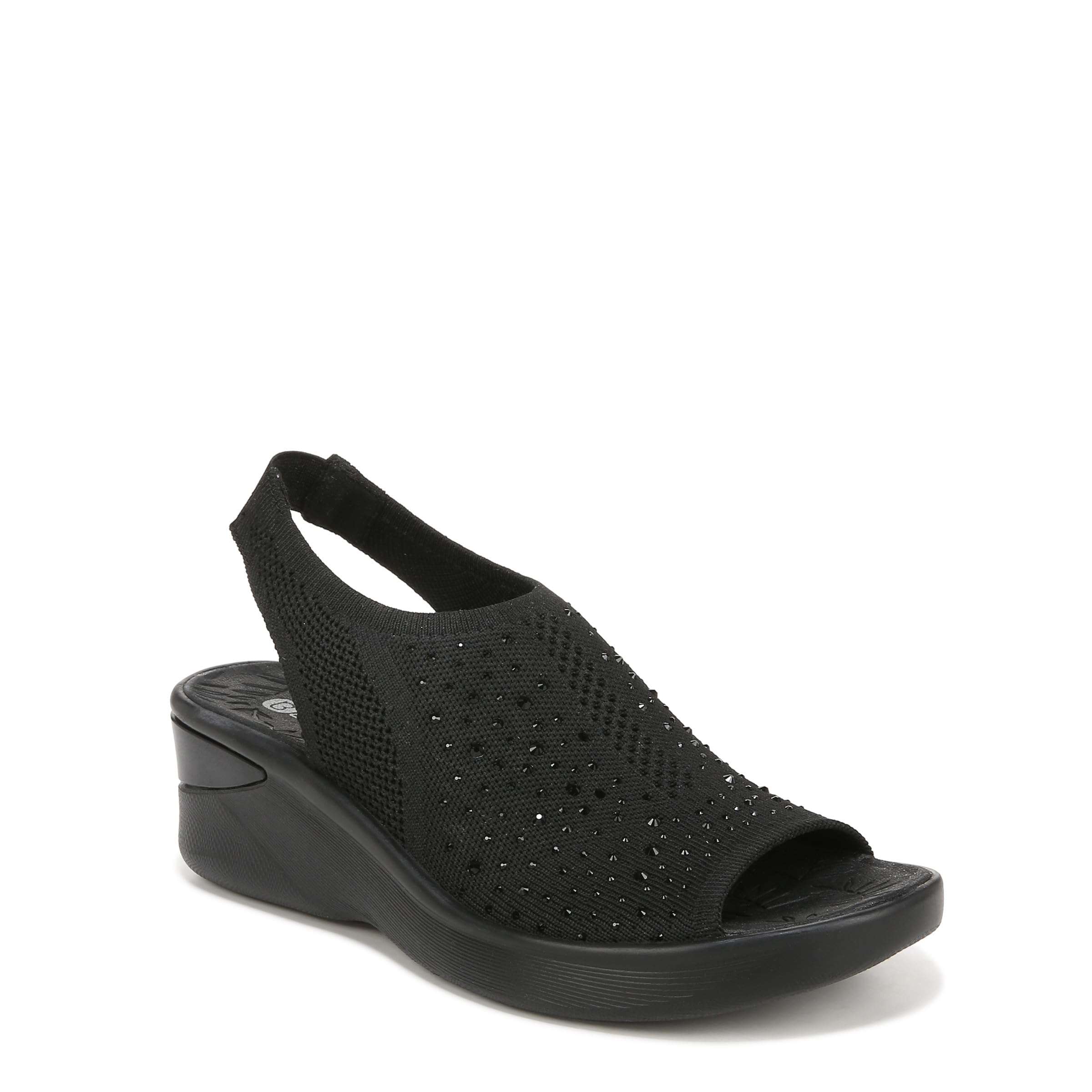 BZees Womens Sicily Bright Machine Washable Comfort Wedge Sandal Black