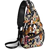 Yrebyou Colorful Dog Sling Bag Travel Crossbody Backpack Shoulder Daypack Hiking chest Pack for Women Lightweight Waterproof Adjustable Outdoor Workout