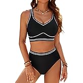 Blooming Jelly Womens High Waisted Bikini Sets Tummy Control Swimsuits Two Piece Modest Bathing Suit Sporty Swim Suits