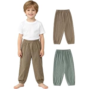 JOYTHREADS Toddler Boys Girls Linen Pants 2 Pack Lightweight Summer Pants | Soft cotton linen fabric with relaxed fit, elasti