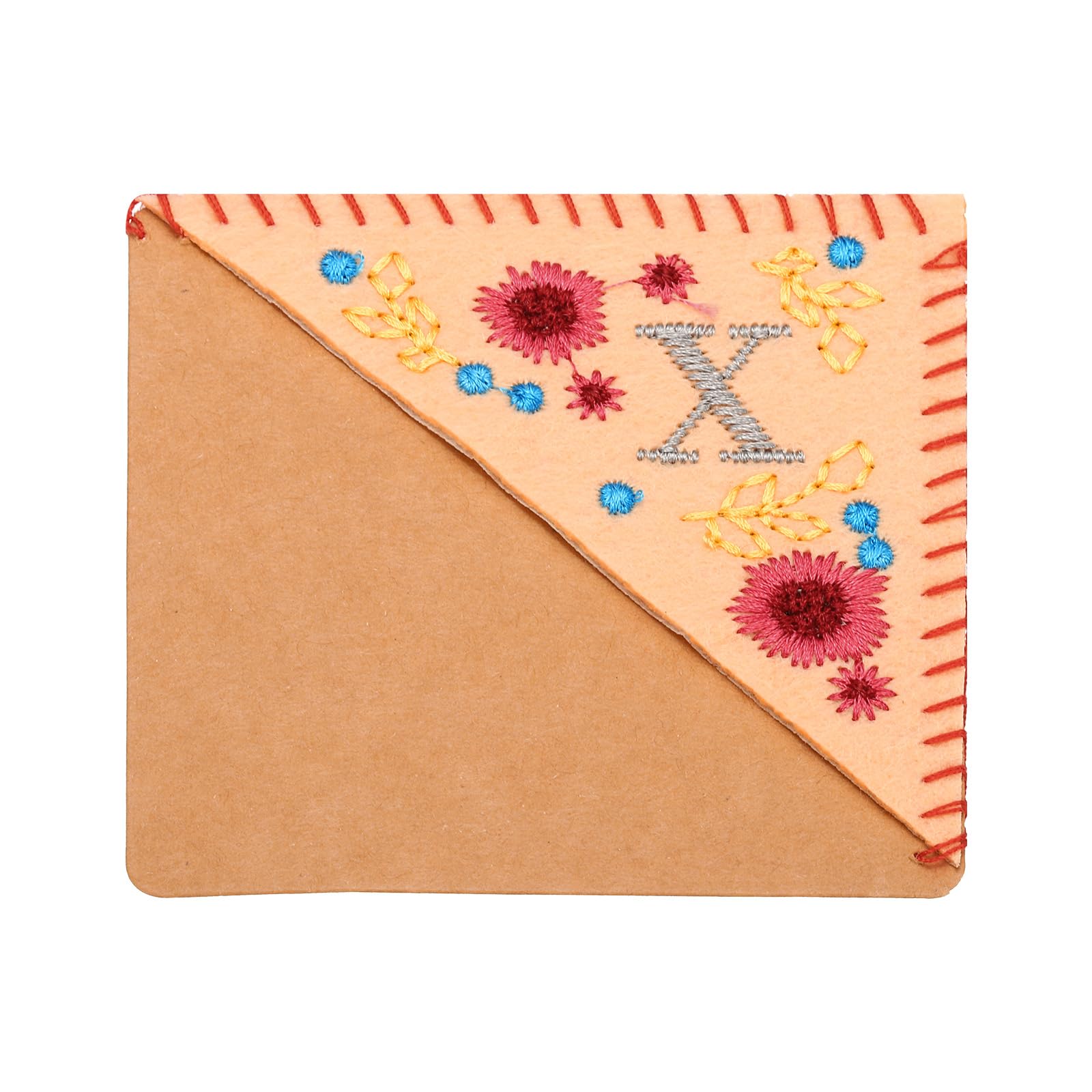 PATIKIL Personalized Embroidered Corner Bookmark, Cute Flower Felt Stitched Triangle Handmade Book Page Mark for Women Men Book Lover Teacher, Pink, Letter x