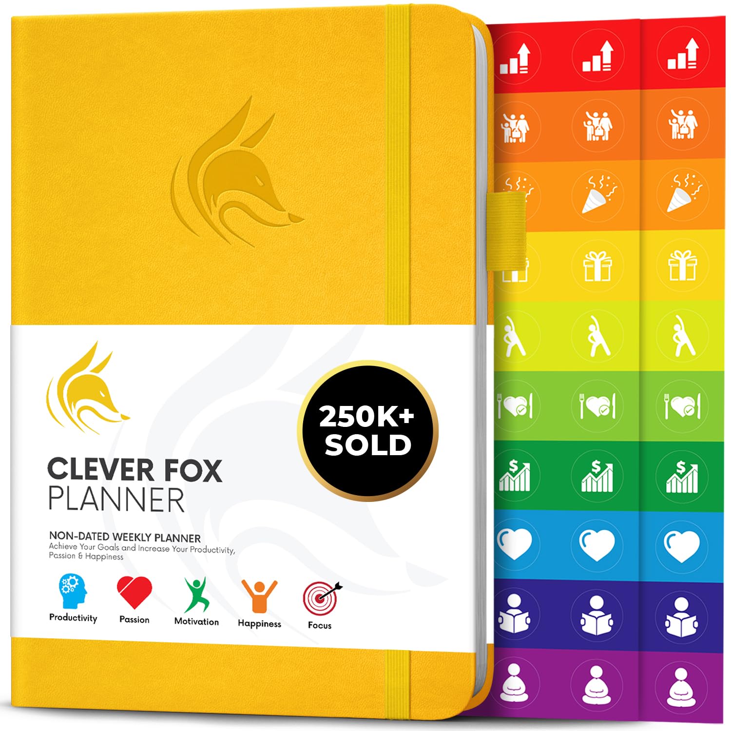 Clever Fox Planner – Undated Weekly & Monthly Organizer Journal for Productivity, Time Management & Goals – A5 (Amber Yellow)