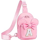 YONOOQ Birthday Gifts for 4 5 6 7 8 9 10 11 12 13 Year Old Girls Small Initial Sling Bag for Girls Fashion Waist Pack for Women Nylon Cute Crossbody Fanny Pack Pink A