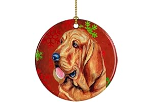Caroline's Treasures Bloodhound Red and Green Snowflakes Holiday Christmas Ceramic Ornament Christmas Tree Hanging Decorations for Home Christmas Holiday, Party, Gift, 3 in, Multicolor
