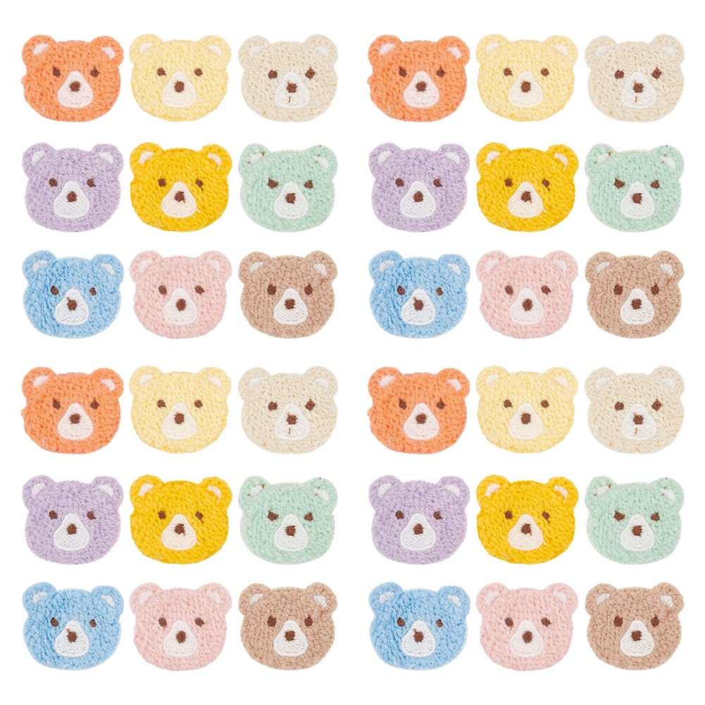 FINGERINSPIRE 36 Pcs Crochet Bear Head Applique Patches 9 Colors Little Bear Head Crochet Knitted Cloth Appliques Sew On Patches Repair Patch for Jacket Dress Clothes Bags DIY Accessories
