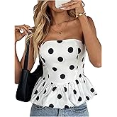 Milumia Women's Polka Dots Peplum Tube Top Strapless Puffy Bubble Flared Hem Tops