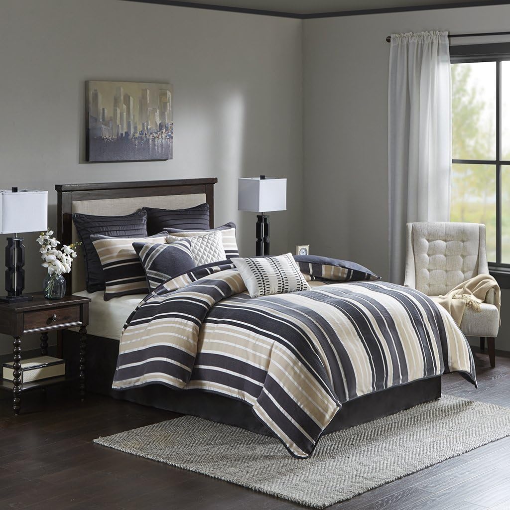 Bombay McCord Bedding Set, California King, Black/Taupe