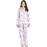 Casual Nights Women's Embroidered Contrast Print Long Sleeve Pajama Set