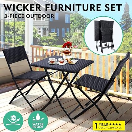 gartio juego de 3 sillas y mesa de ratan para patio muebles de exterior impermeables tejidos a mano con marcos de acero inoxidables apto para