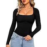 LODAY Tummy Control Shapewear Tank Top Square Neck Long Sleeve Top Slimming Body Shaper Compression Tanks for Women