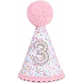 BASCT Pink 3rd Birthday Hat - Colorful Dots 3rd Birthday Hat, Sweet Birthday Decor, Sprinkle Third Bday Crown, Girls Bday Photo Prop