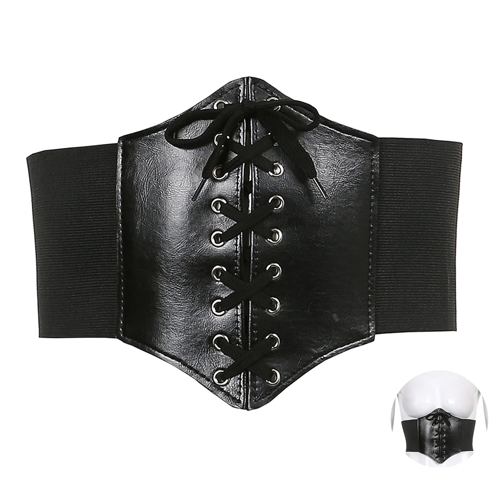 Adjustable Waist Corset, Elastic Corset, Leather Corset, for Women, Girls, Halloween, Role Play, Black, S